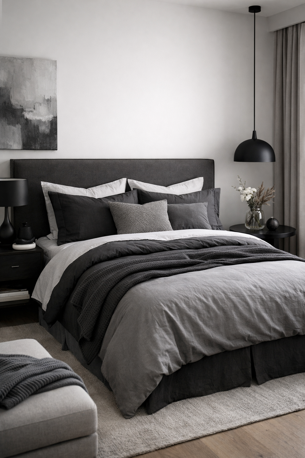 sophisticated monochrome bedding design