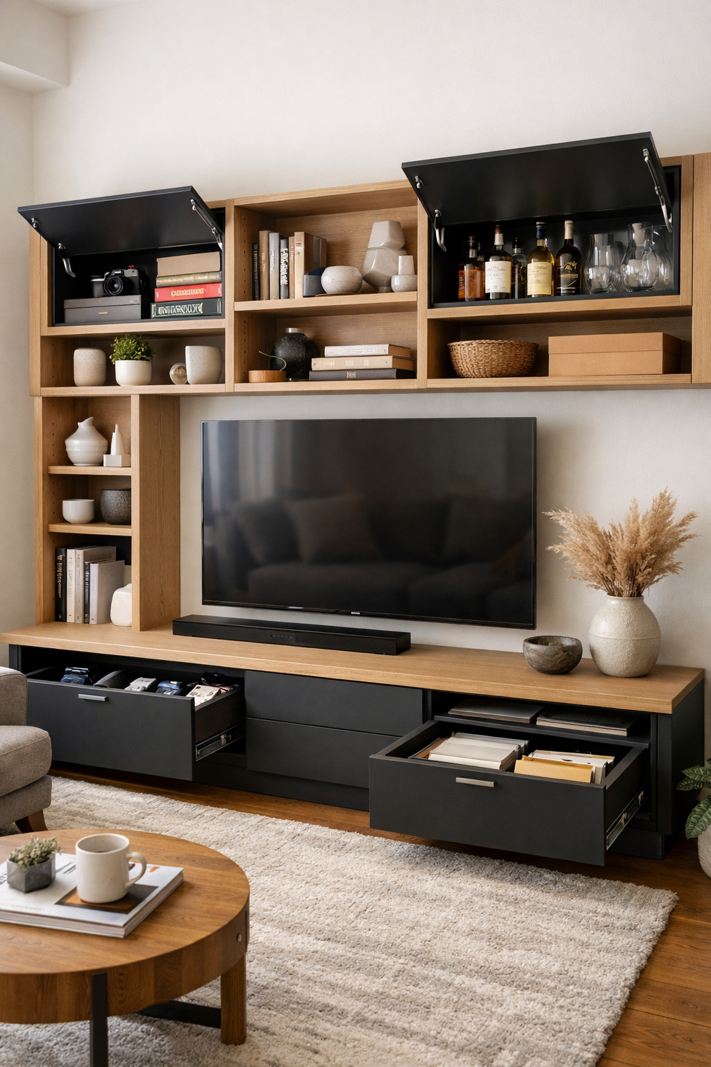 concealed storage in shelves