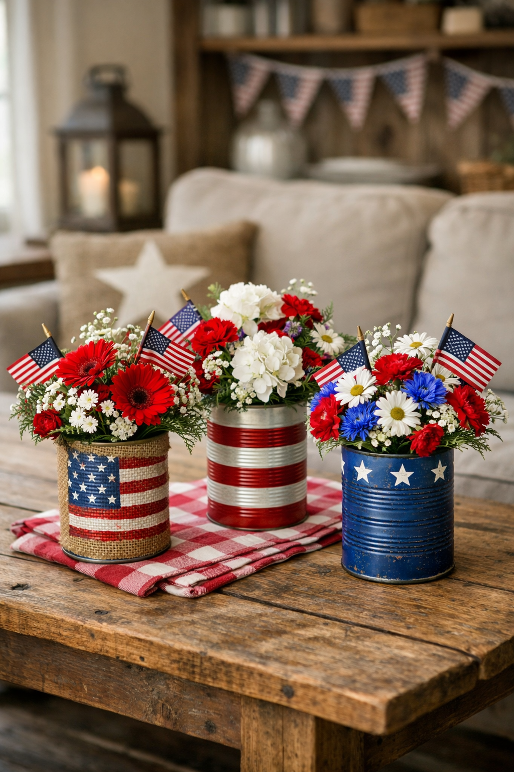 upcycled patriotic floral arrangements