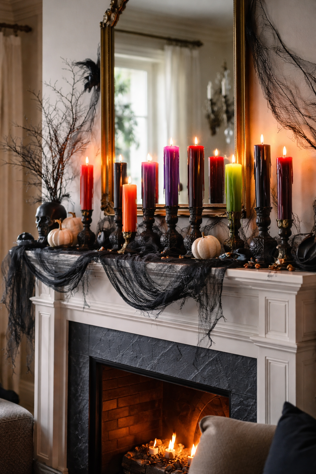halloween mantel ideas dyed candles