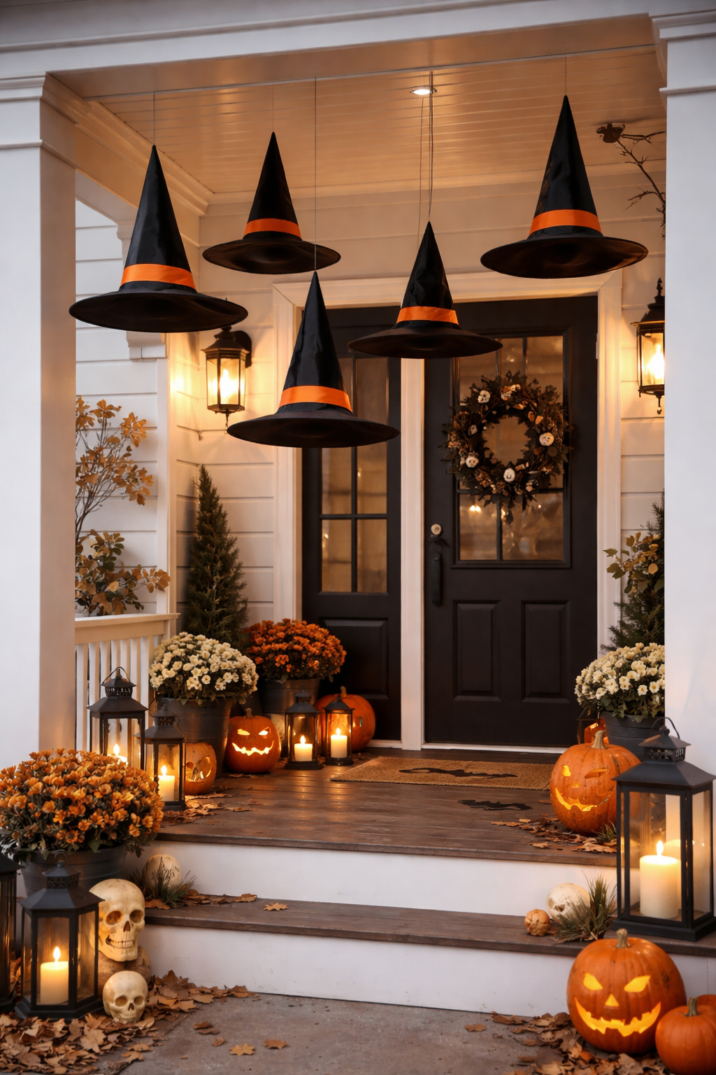 Floating witches hats on porch