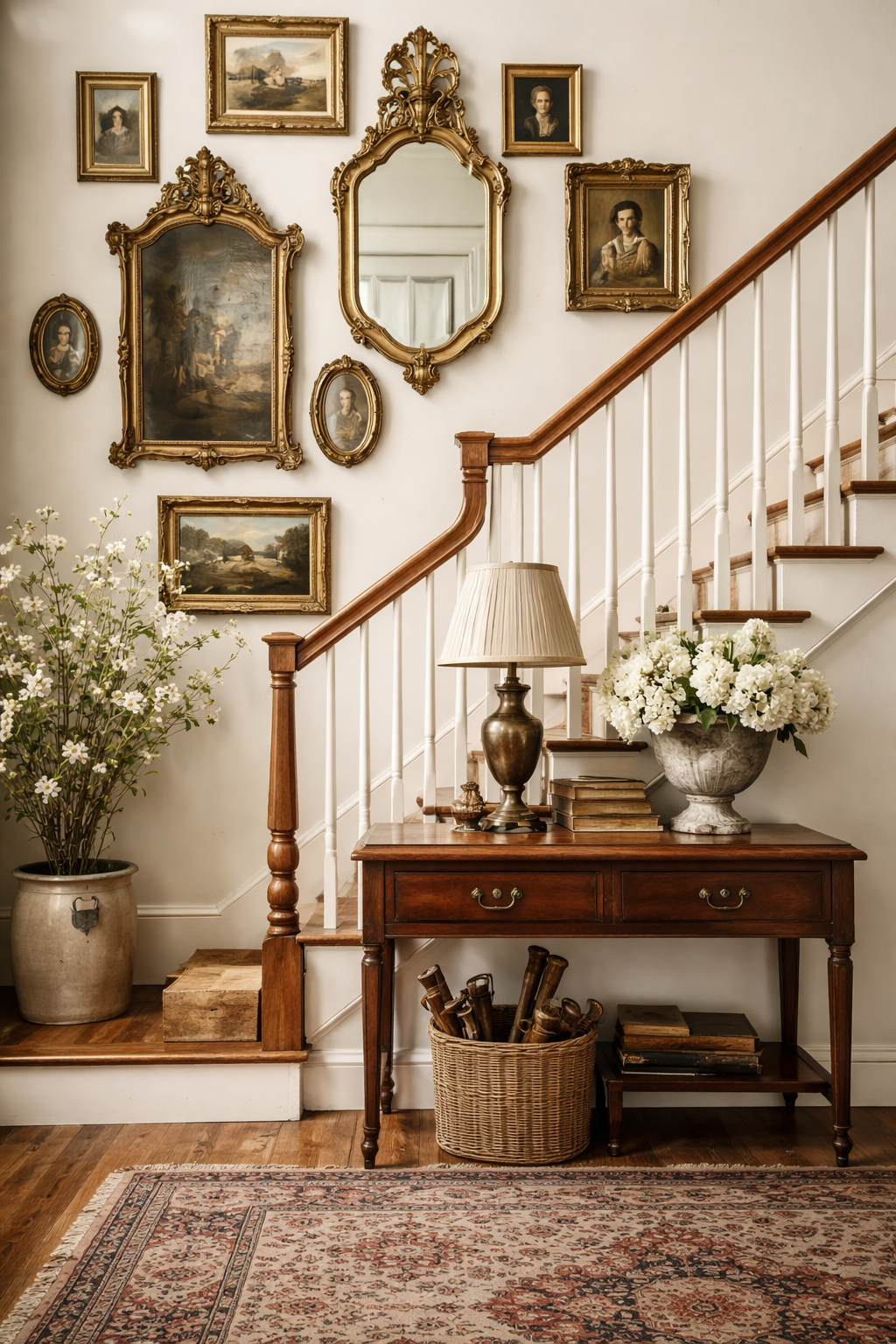 How to Style a Staircase Wall: 26 Inspiring Decor Ideas 10 vintage charm enhances staircase