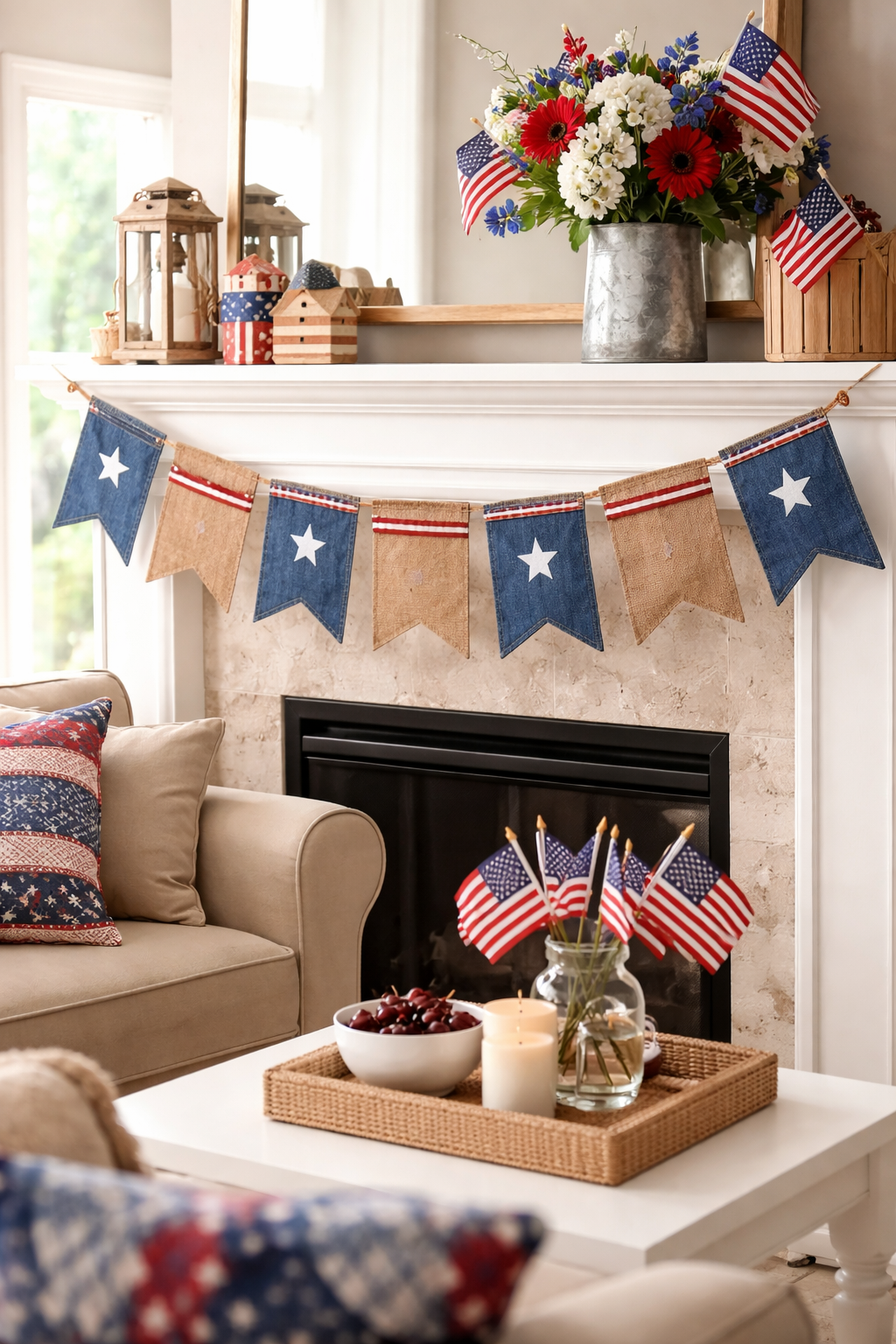 denim burlap patriotic banner