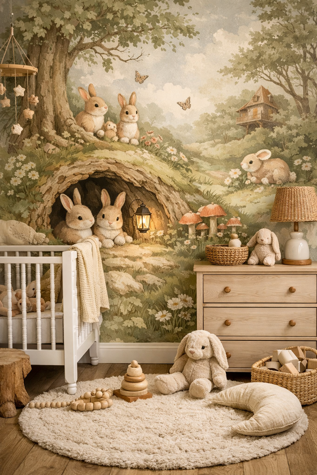 whimsical bunny woodland scene