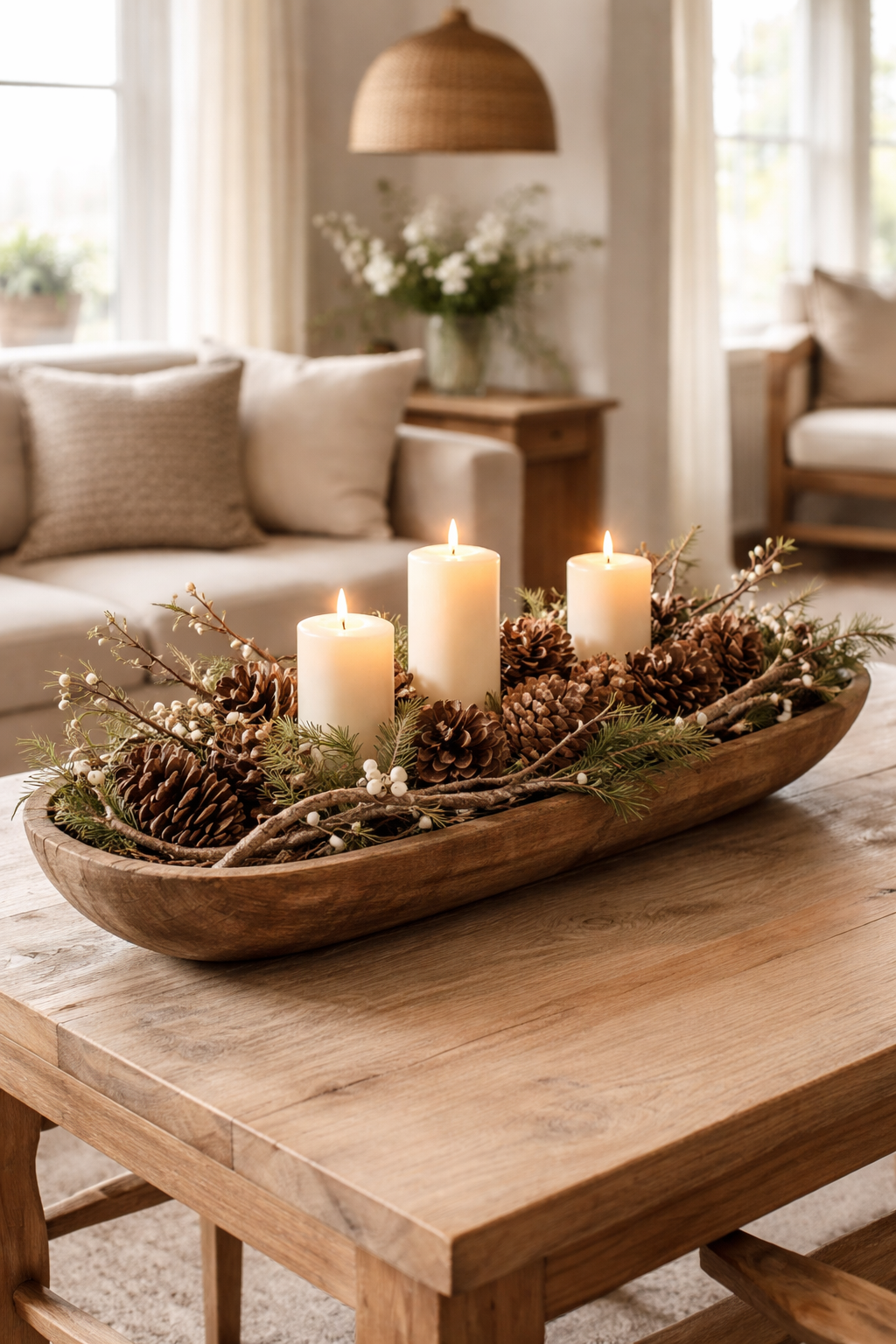 rustic pinecone twig candles