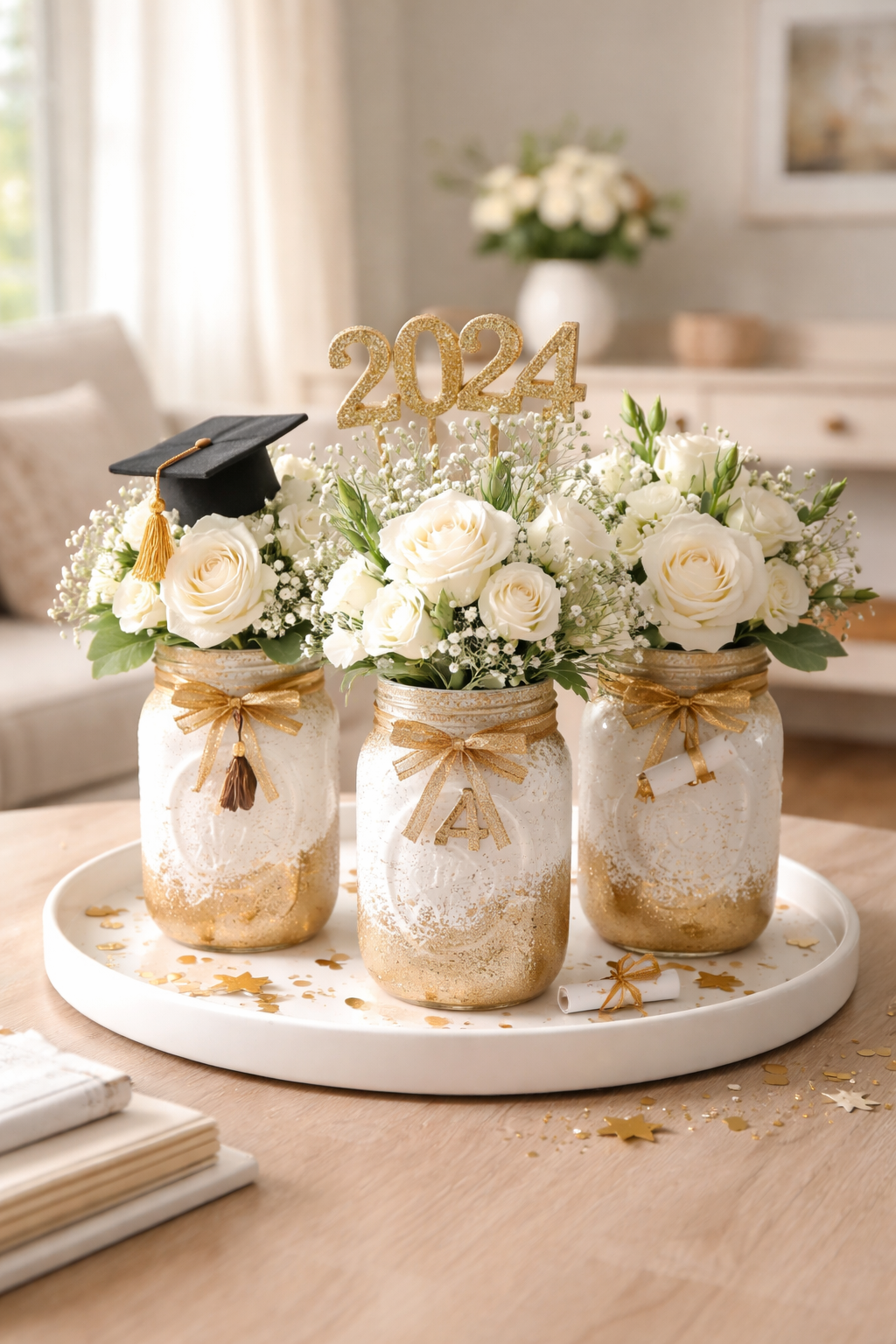 elegant white gold mason jars