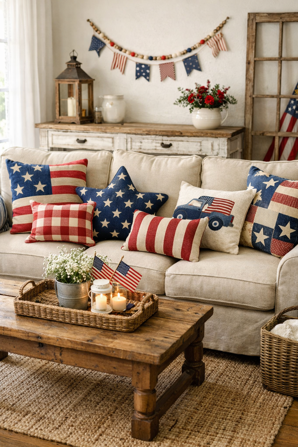 patriotic farmhouse pillow decor