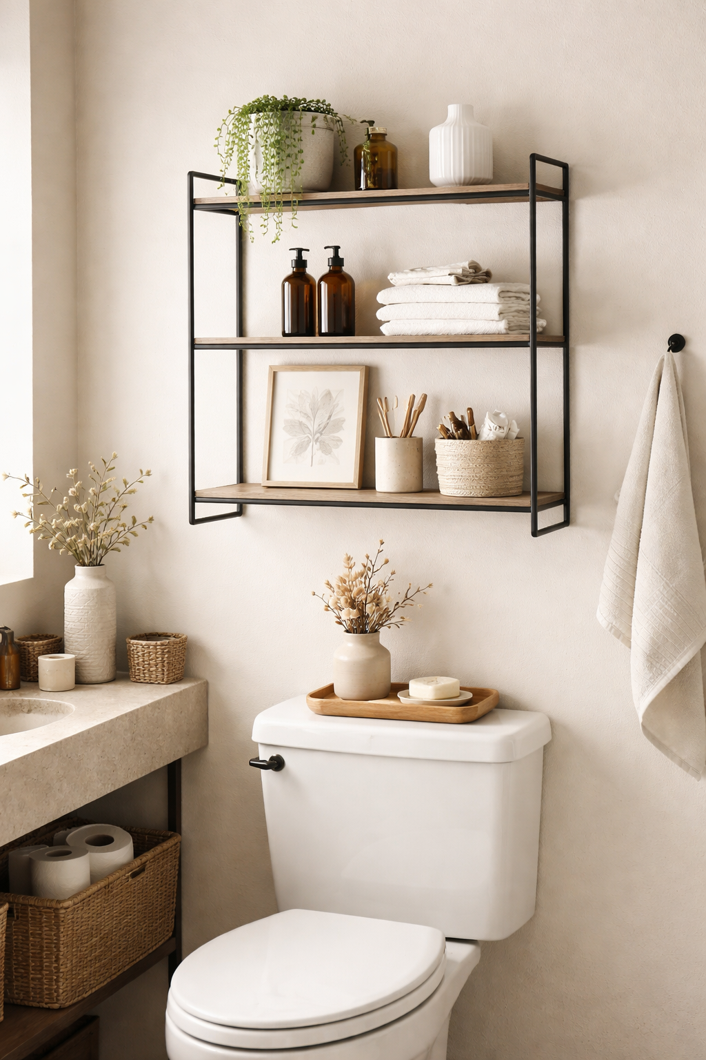 25 Gorgeous Above Toilet Decor Ideas You’ll Want to Steal 11 sleek open storage solution