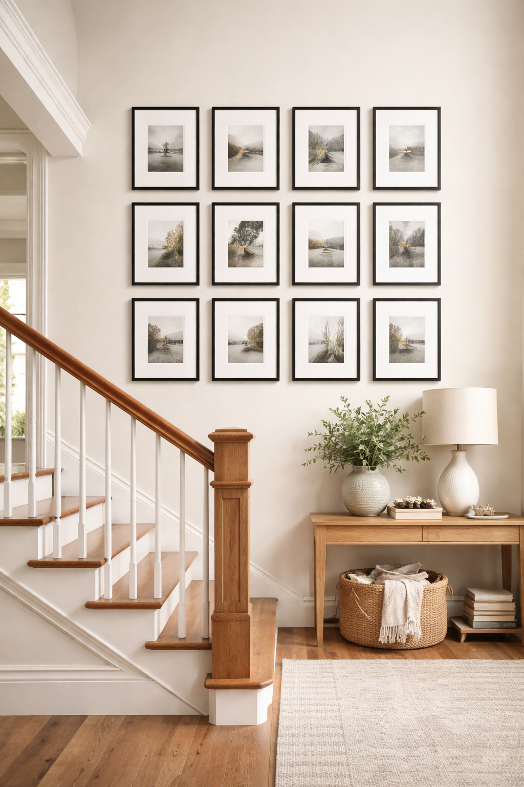 How to Style a Staircase Wall: 26 Inspiring Decor Ideas 12 symmetrical frame arrangement tips