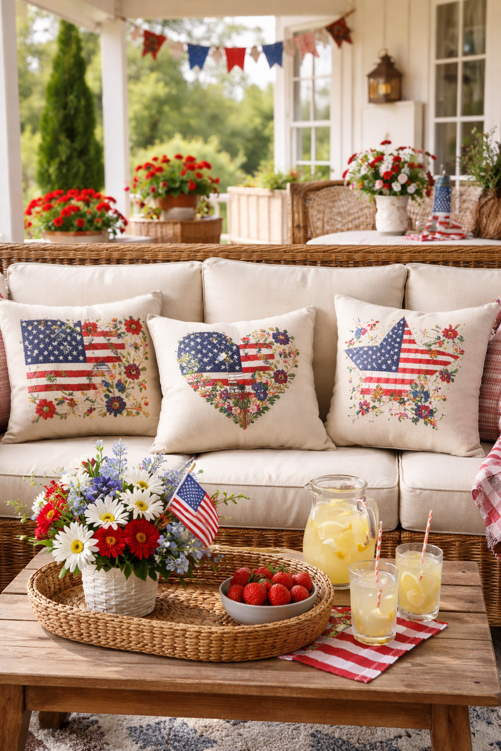 patriotic embroidered outdoor cushions