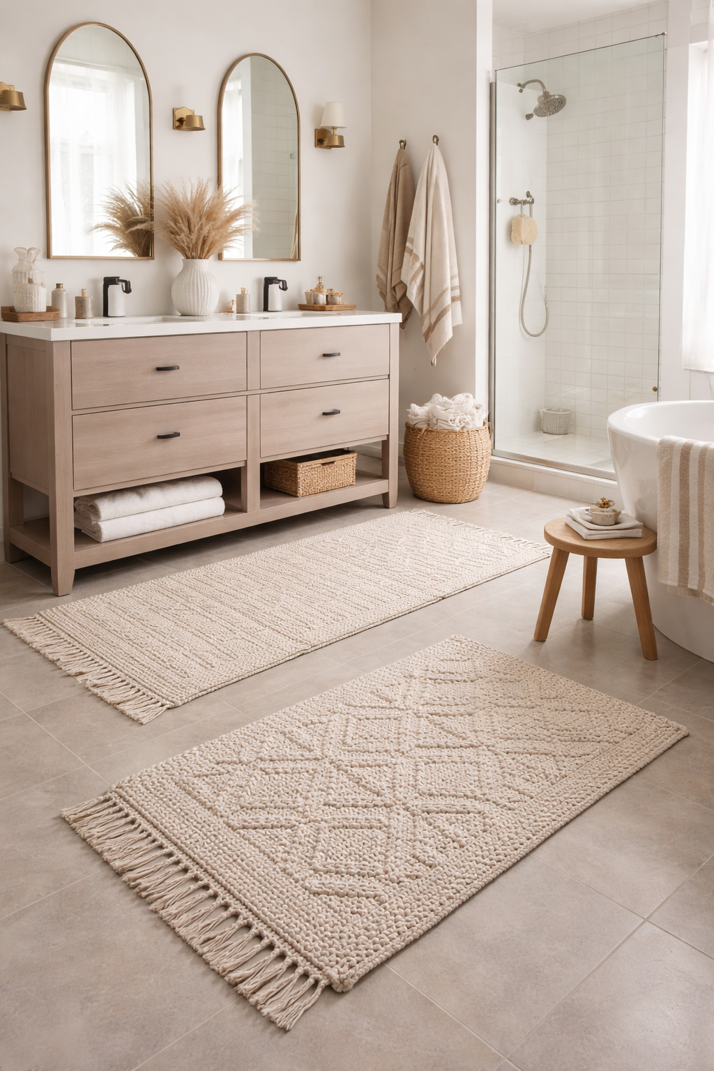neutral textured bathroom decor