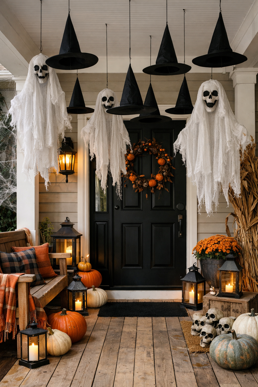 Hanging ghosts and witches hats