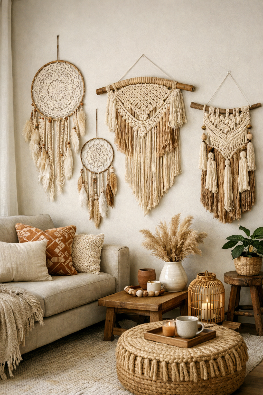 22 Modern Boho Living Room Ideas You'll Absolutely Love 13 whimsical handcrafted wall decor