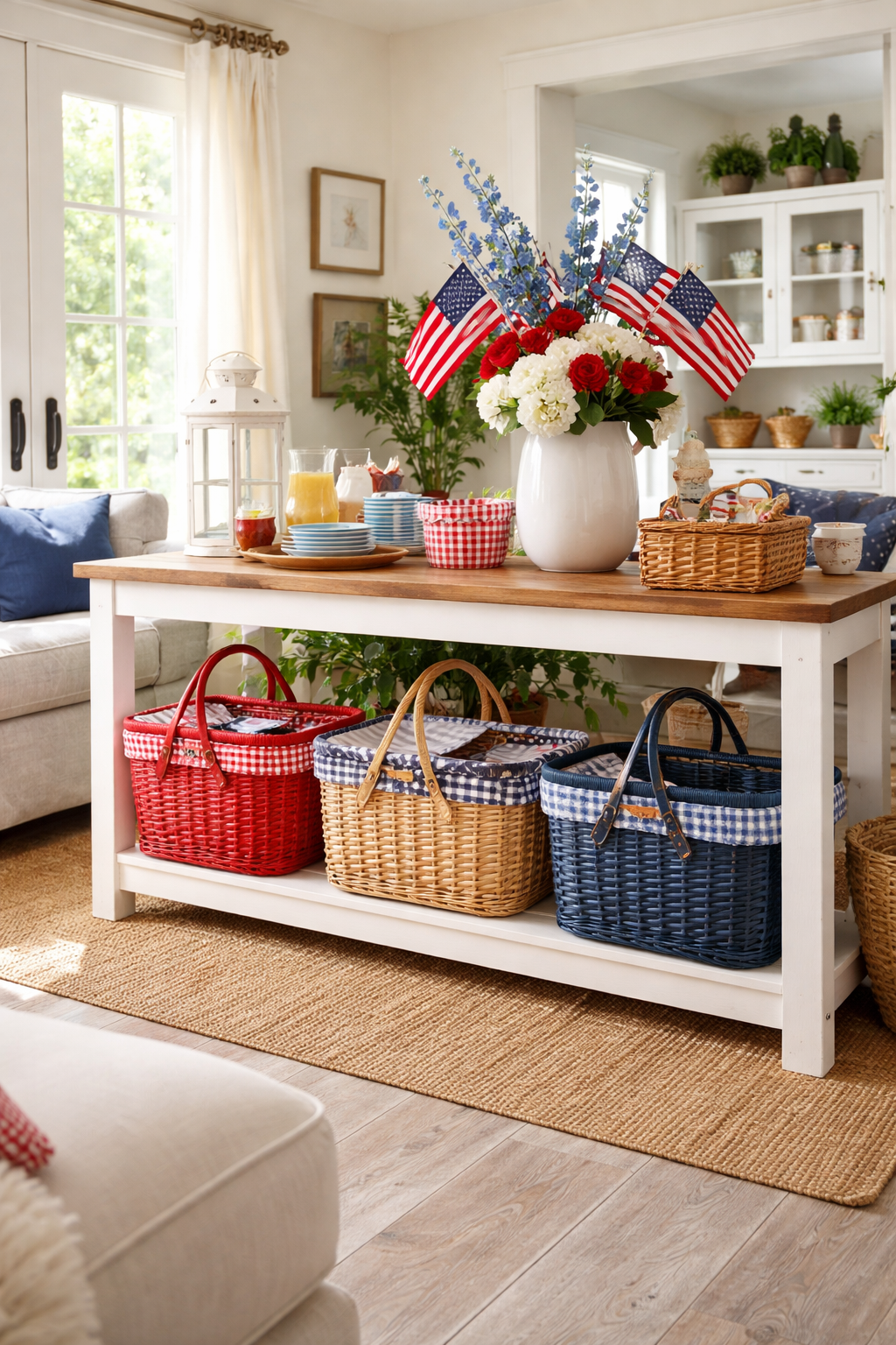 patriotic picnic basket decor