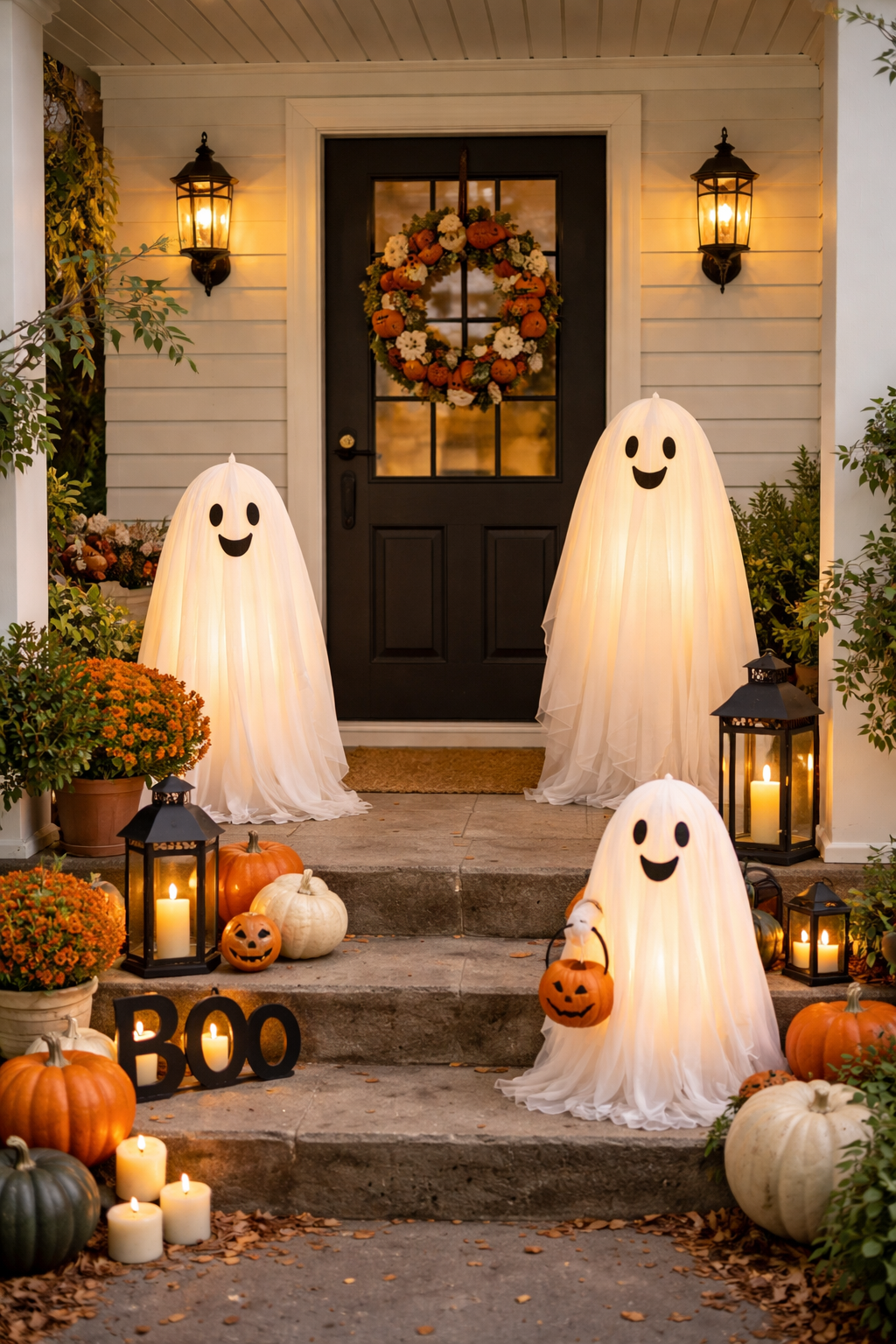 Halloween ghosts on porch