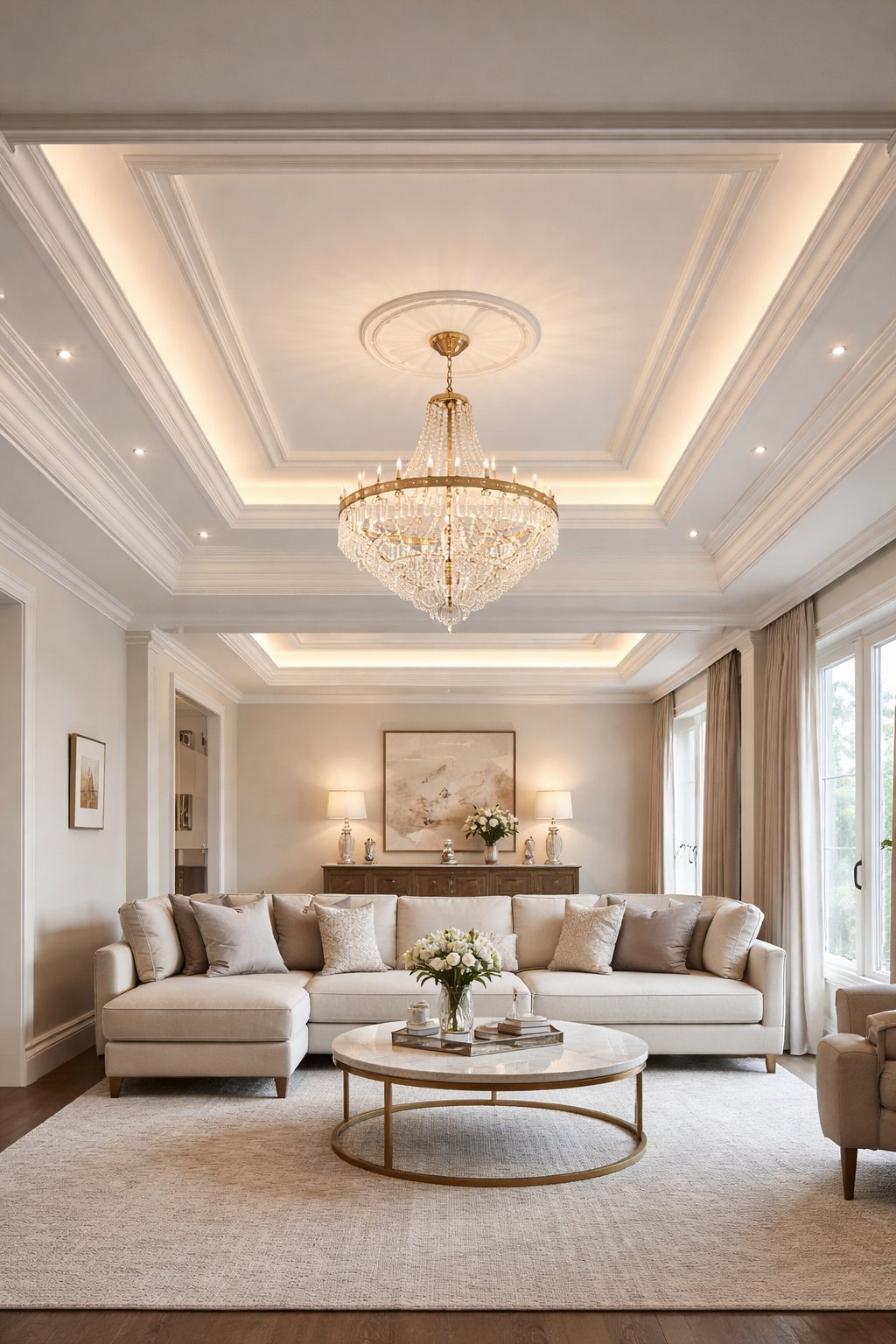 elegant layered ceiling lighting