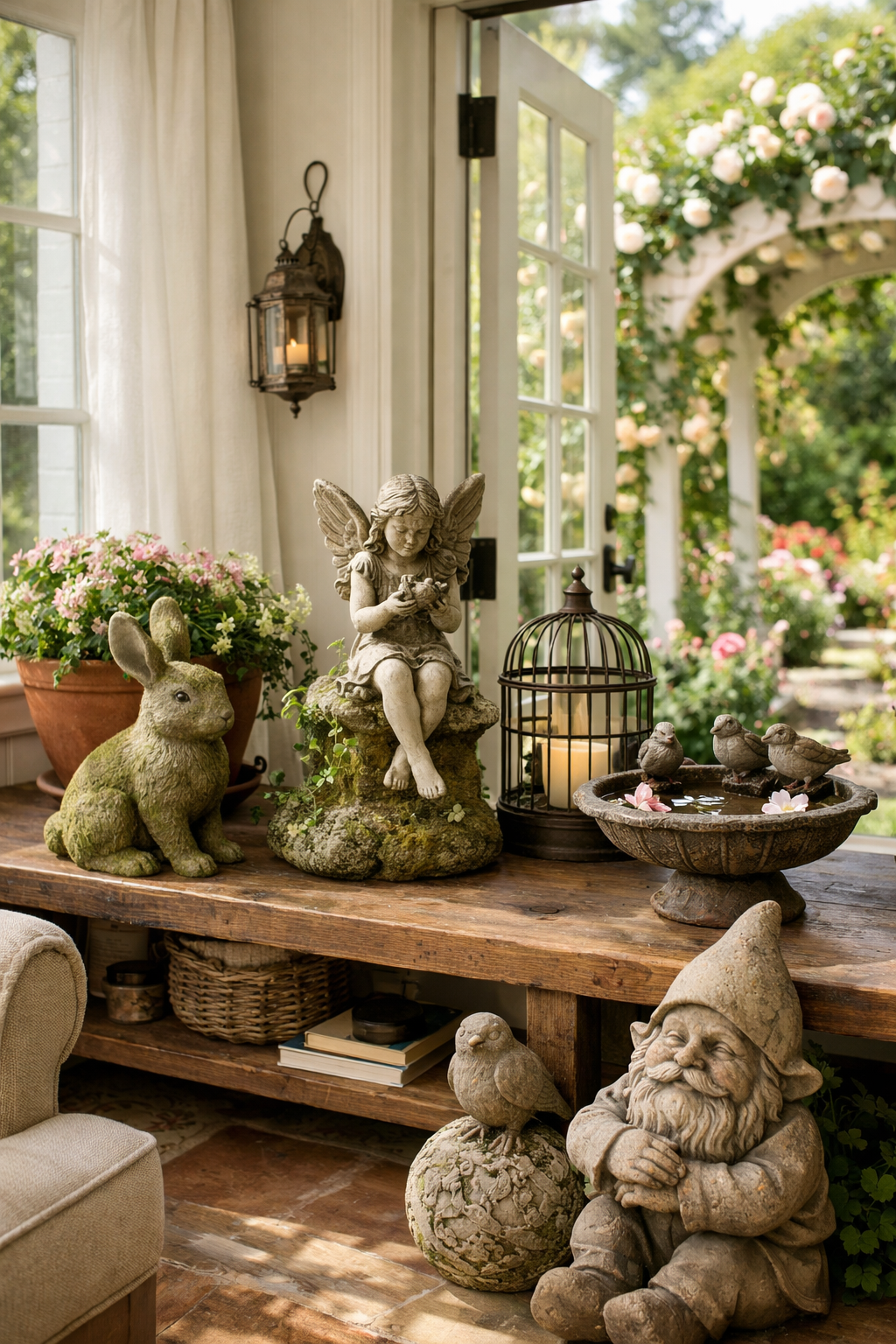 garden charm with sculptures