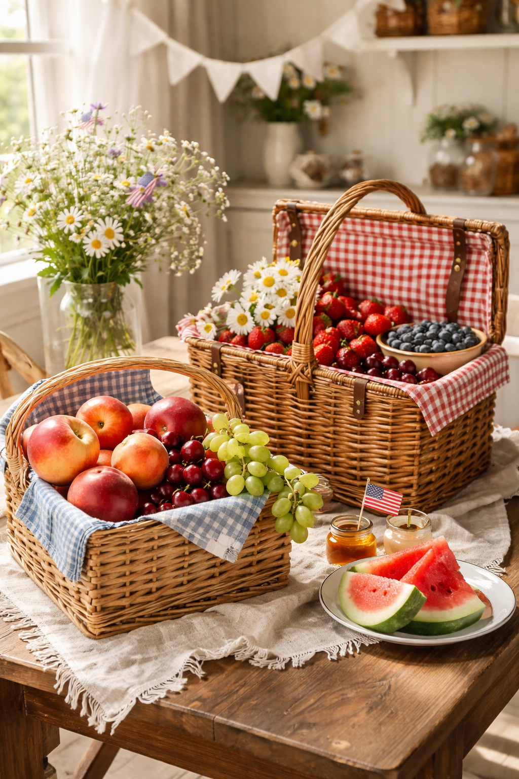 vintage fruit picnic baskets