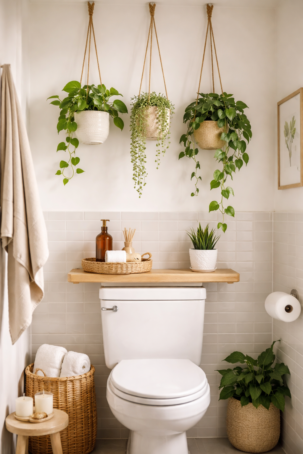 25 Gorgeous Above Toilet Decor Ideas You’ll Want to Steal 14 elevate bathroom with greenery
