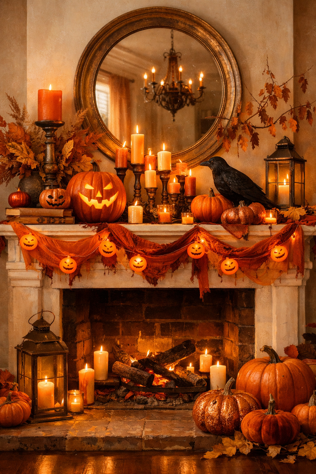 halloween mantel ideas warm colors