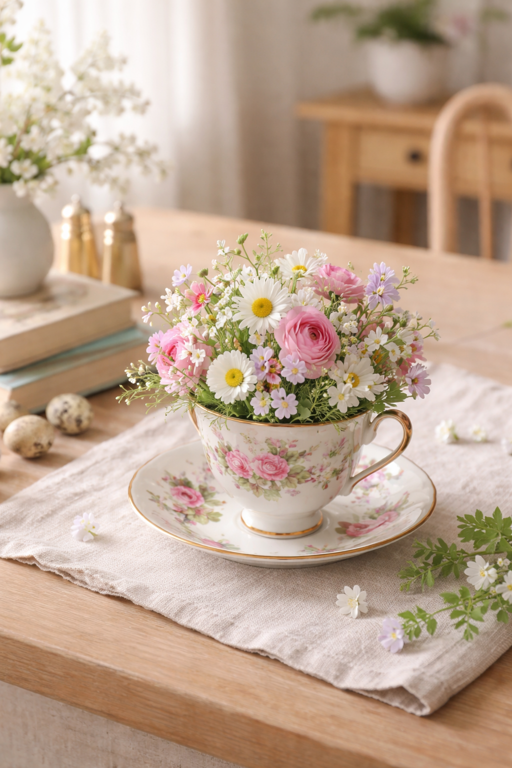 vintage floral cup arrangement