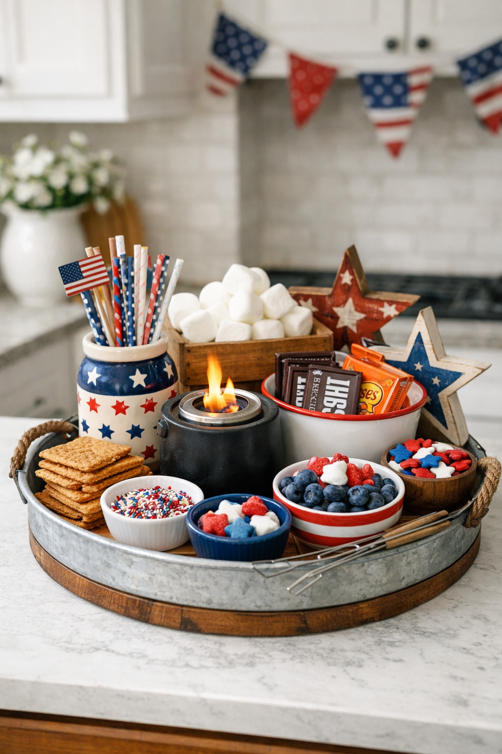 patriotic s mores celebration setup