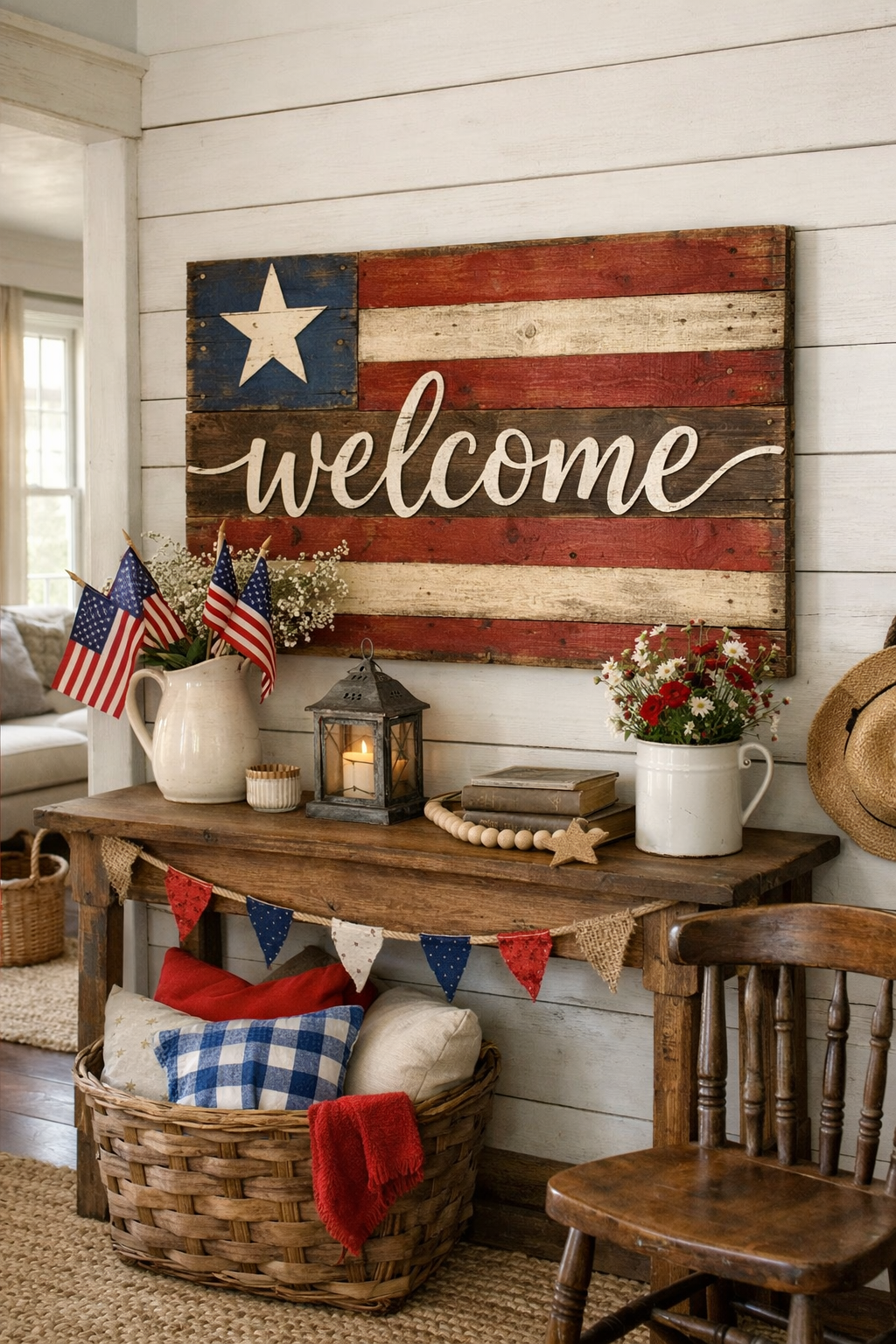 patriotic farmhouse welcome sign