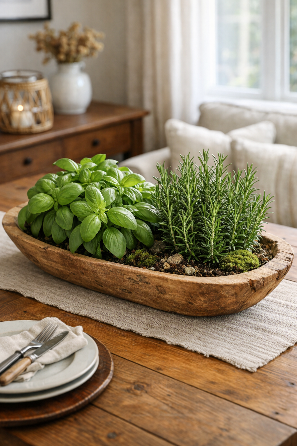 fresh basil rosemary centerpiece