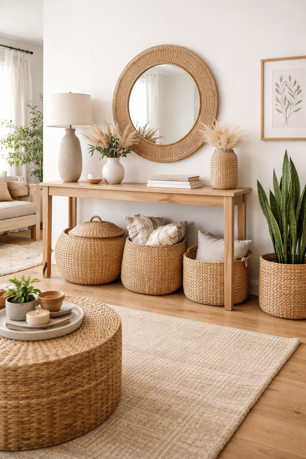 22 Modern Boho Living Room Ideas You'll Absolutely Love 15 stylish natural textured storage