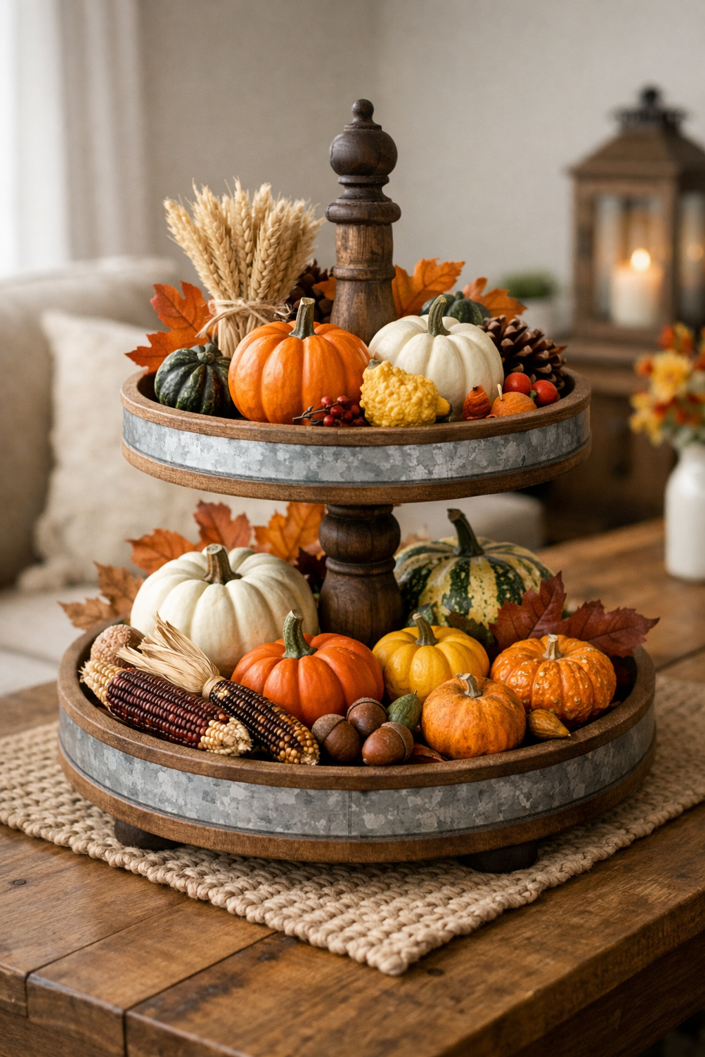 autumn themed pumpkin and gourds