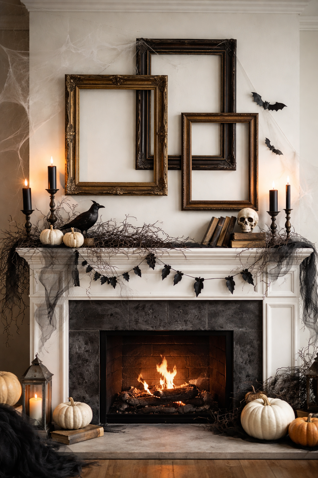 halloween mantel ideas empty frames