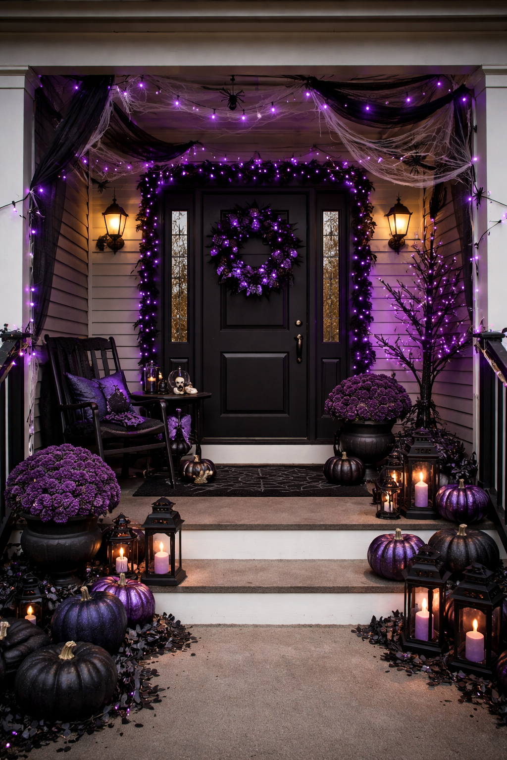 Purple and black Halloween porch