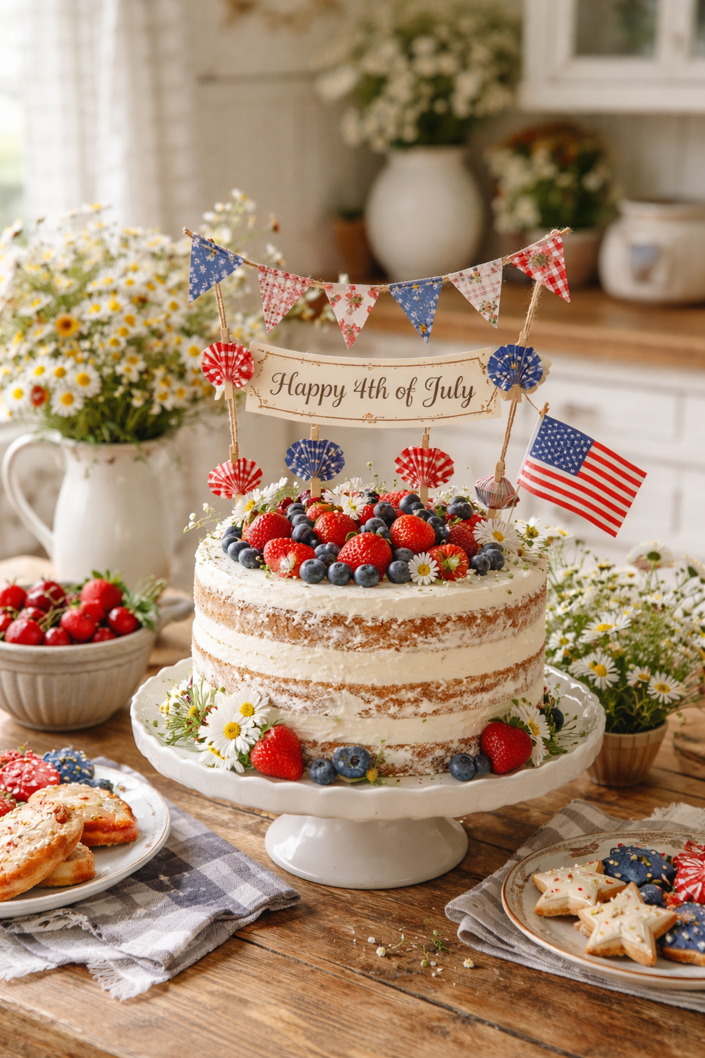 cottagecore patriotic cake decor