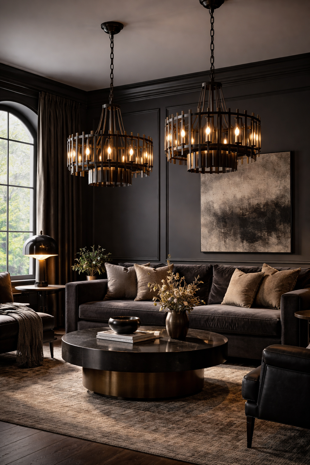 dark fixtures create luxurious focal points