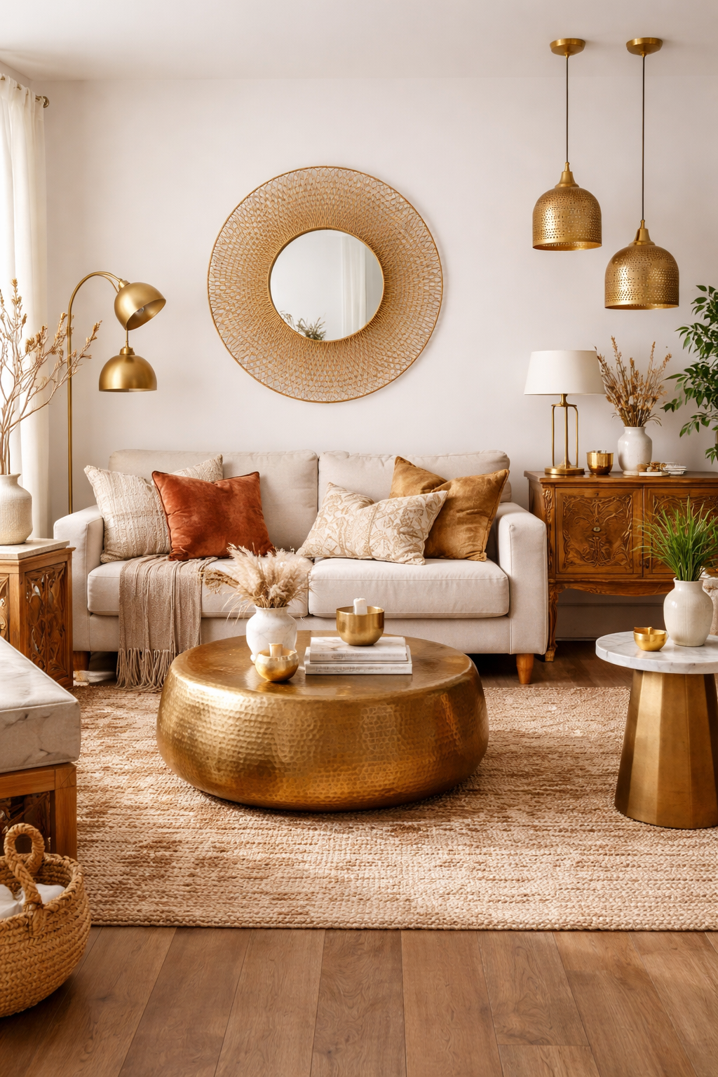 22 Modern Boho Living Room Ideas You'll Absolutely Love 16 metallic accents enhance boho decor