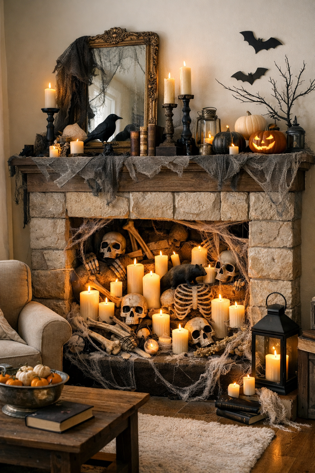 halloween mantel ideas fill up fireplace