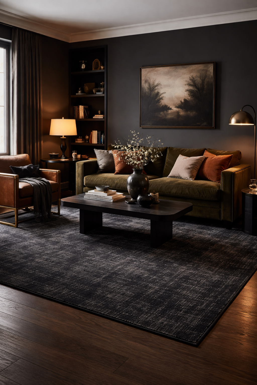 use dark rug for sophistication