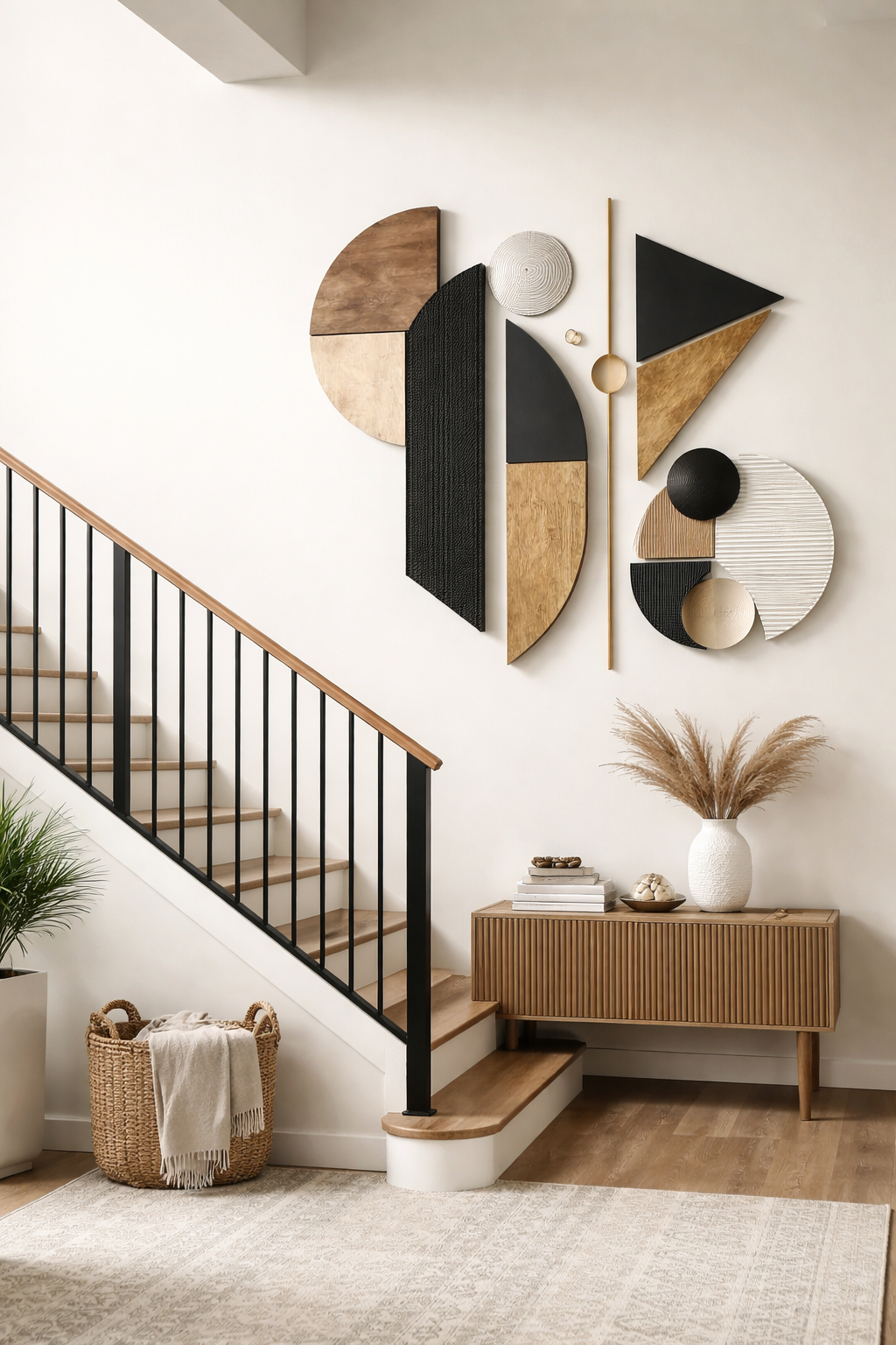 How to Style a Staircase Wall: 26 Inspiring Decor Ideas 18 modern geometric wall decor