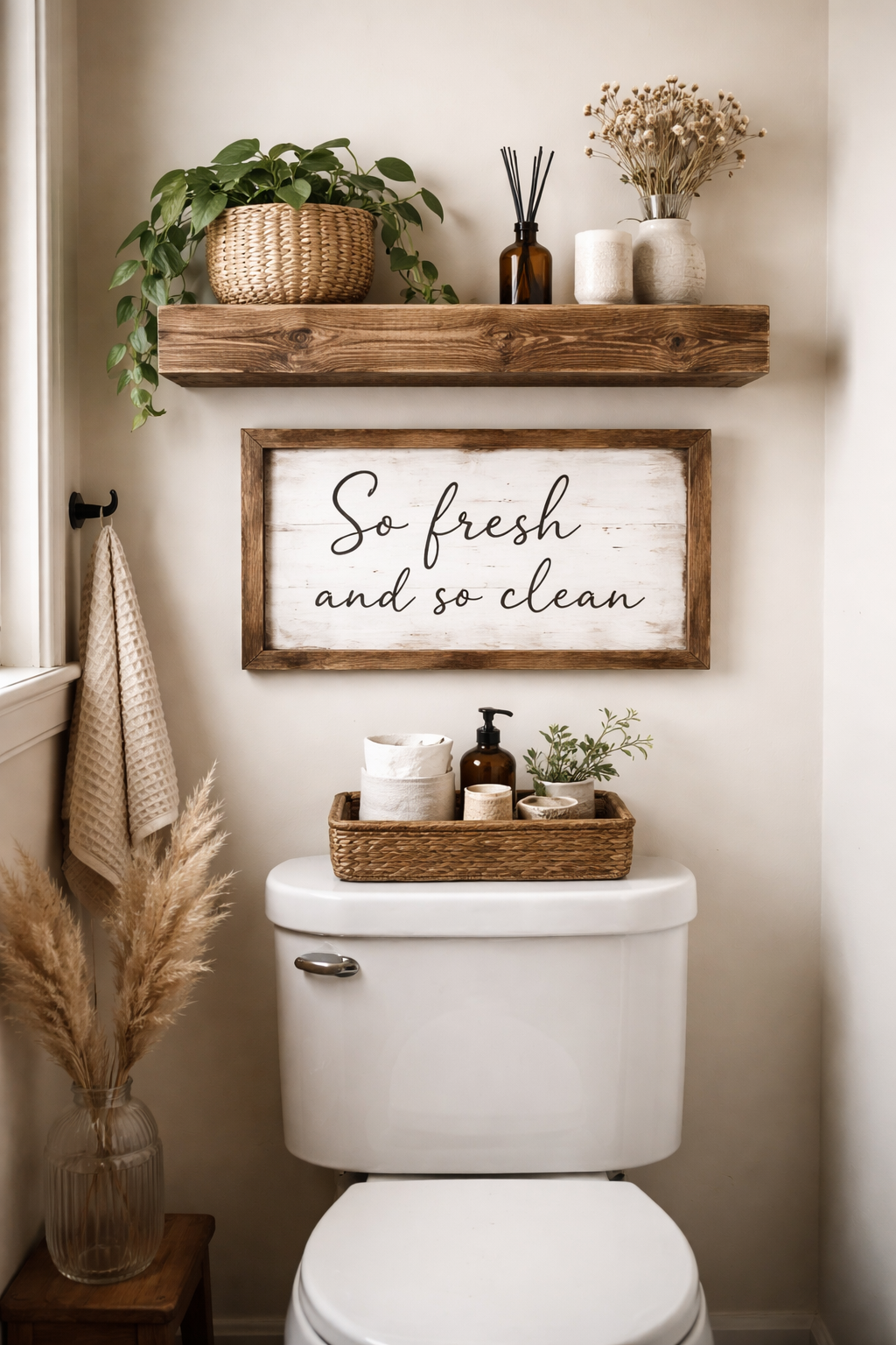 25 Gorgeous Above Toilet Decor Ideas You’ll Want to Steal 18 rustic warmth and texture