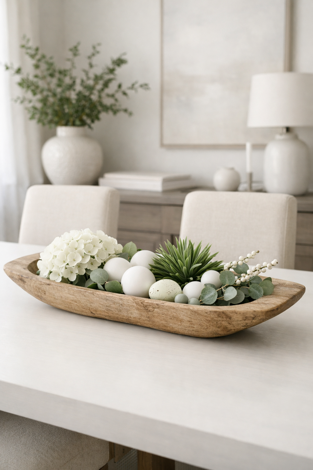 minimalist green and white decor