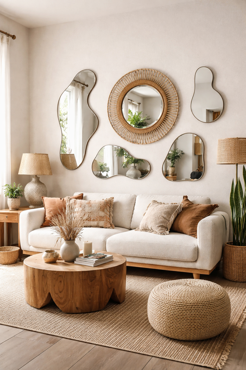 22 Modern Boho Living Room Ideas You'll Absolutely Love 20 unique sculptural mirror arrangements