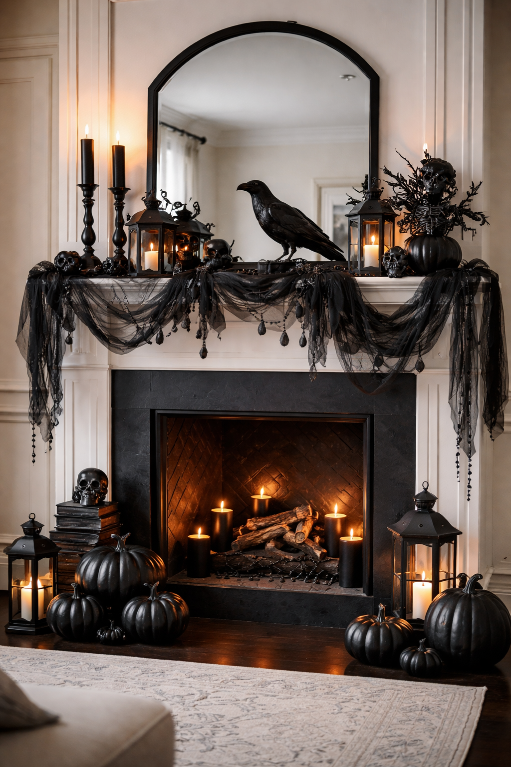 black decor halloween mantel ideas