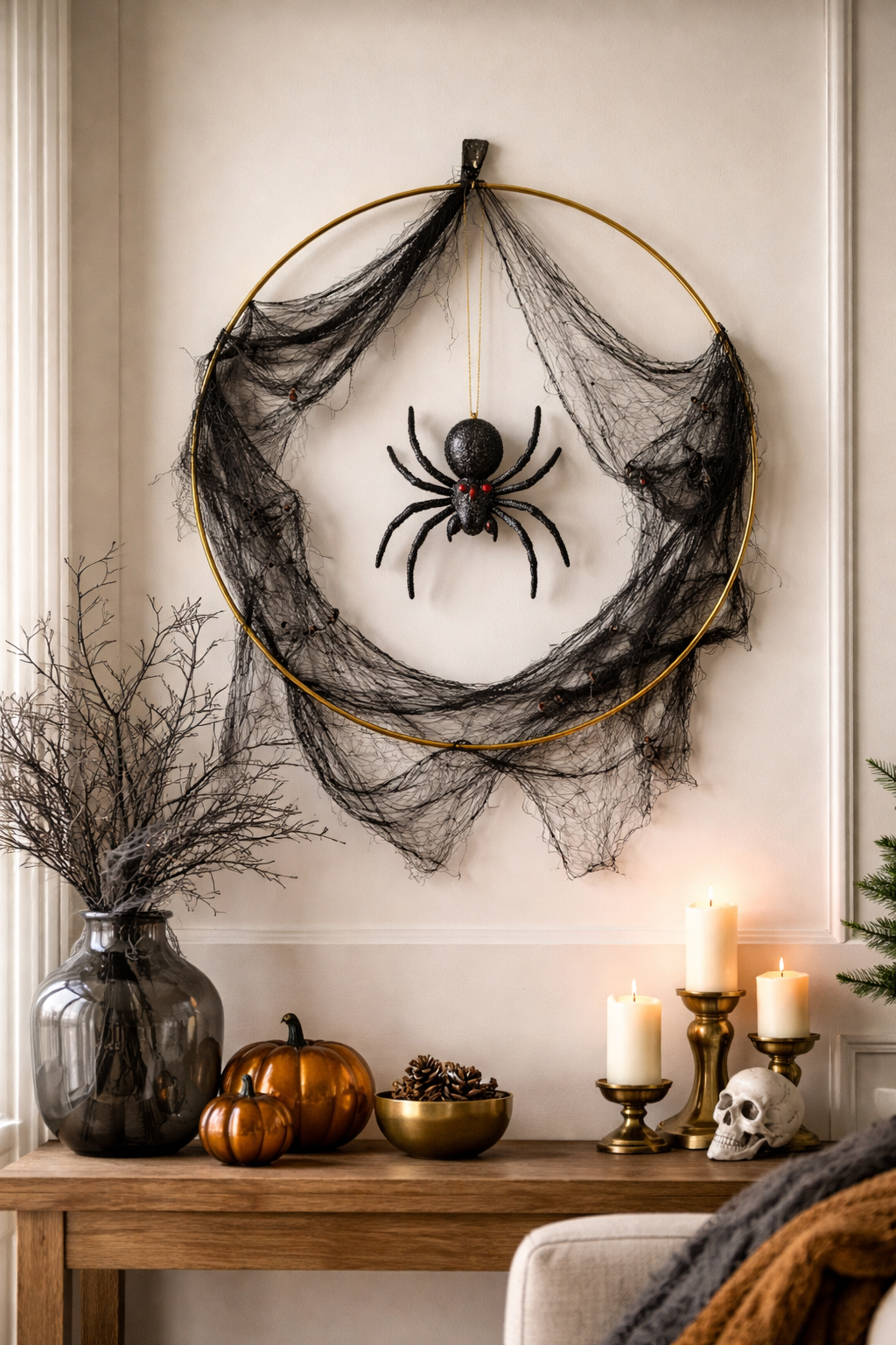Gold ring wreath with spider