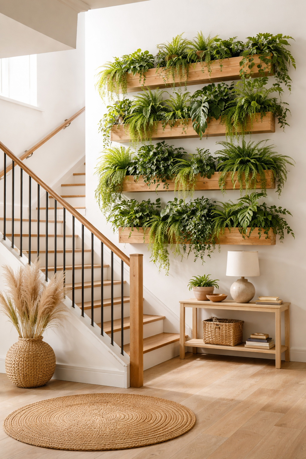 How to Style a Staircase Wall: 26 Inspiring Decor Ideas 21 layered lush vertical garden